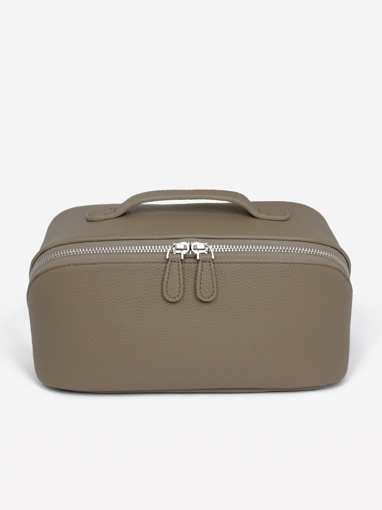 Metro Cosmetic Case In Olive Mist - 100% Full-Grain Cowhide Leather